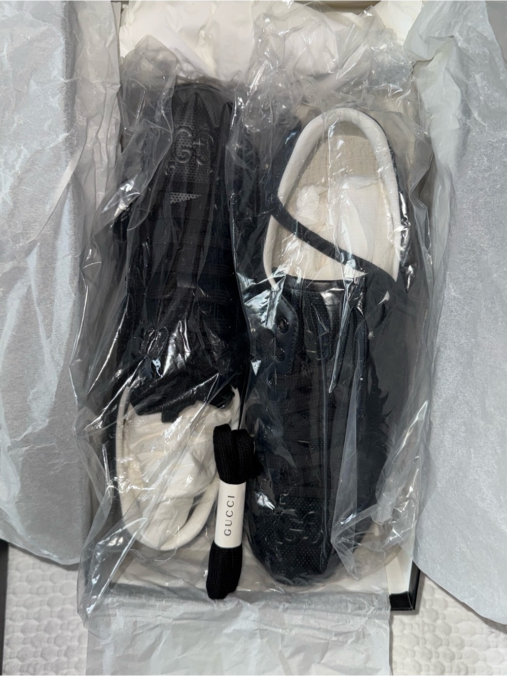Gucci Black and White Leather Low-Top Sneakers